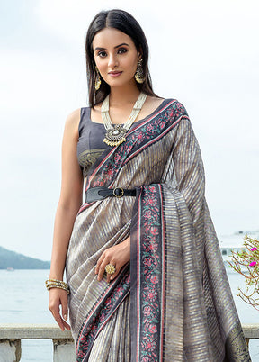 Grey Spun Silk Saree With Blouse Piece