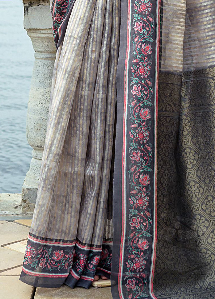 Grey Spun Silk Saree With Blouse Piece