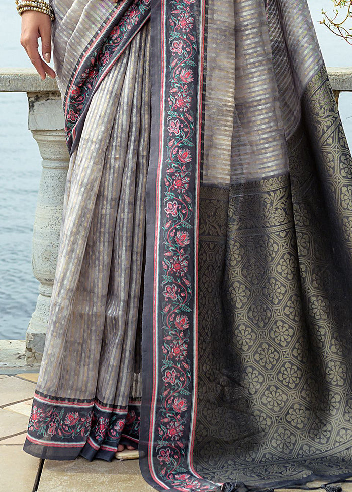 Grey Spun Silk Saree With Blouse Piece