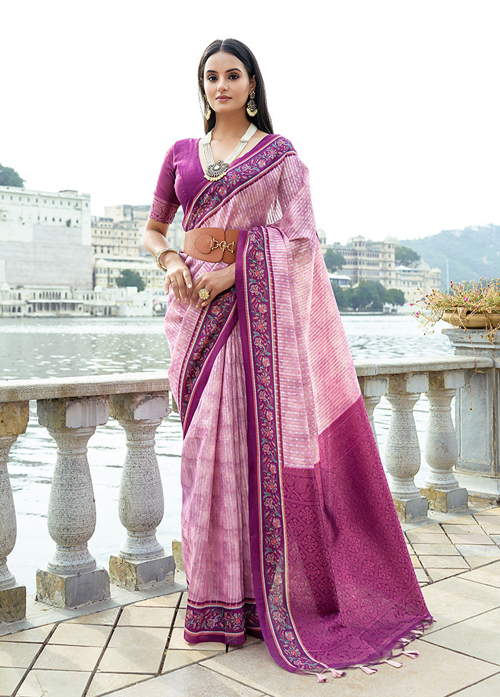 Pink Spun Silk Saree With Blouse Piece