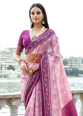 Pink Spun Silk Saree With Blouse Piece