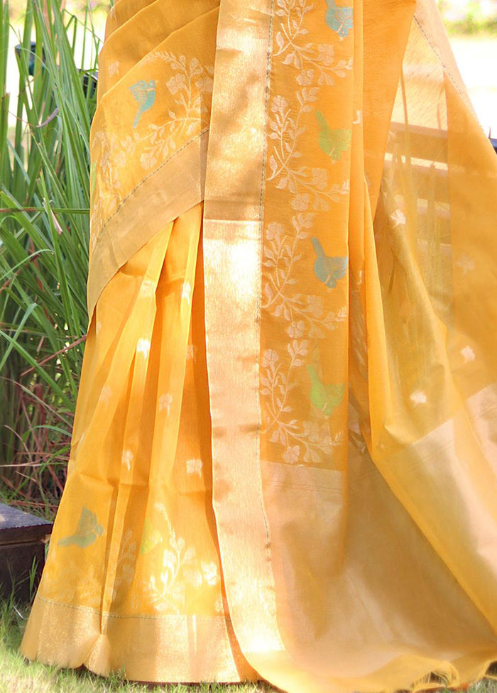 Yellow Linen Silk Saree With Blouse Piece