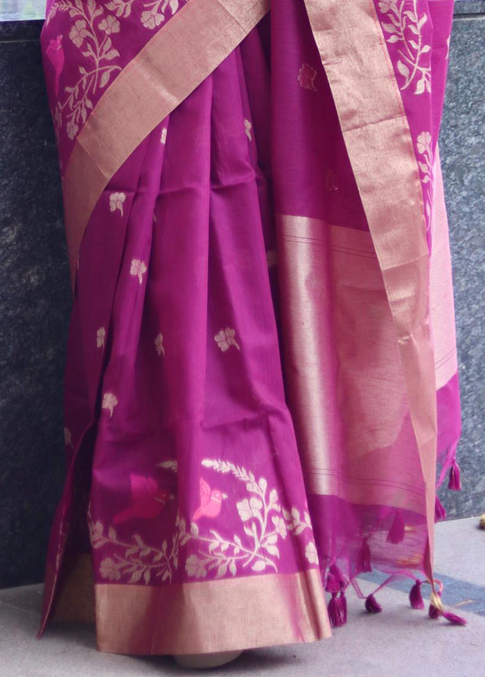 Magenta Linen Silk Saree With Blouse Piece