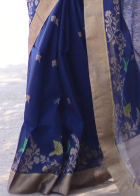 Blue Linen Silk Saree With Blouse Piece