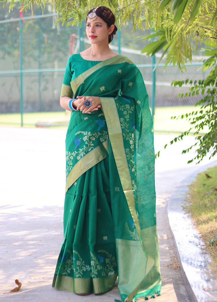 Rama Linen Silk Saree With Blouse Piece