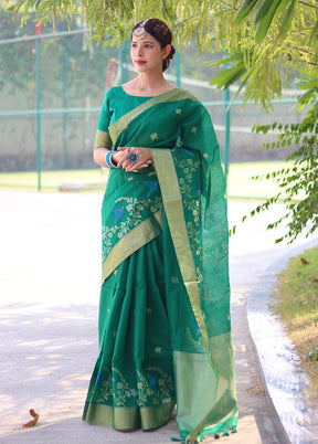 Rama Linen Silk Saree With Blouse Piece