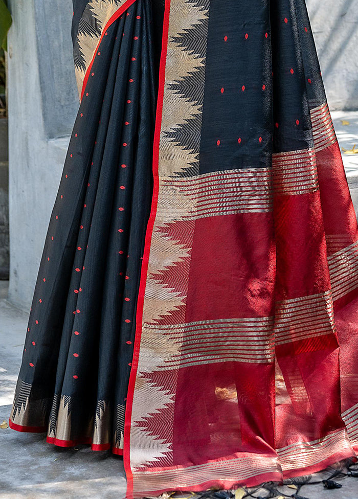 Black Tussar Silk Saree With Blouse Piece