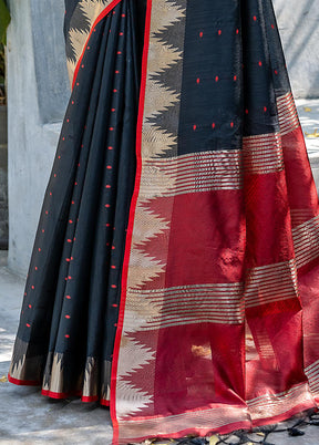 Black Tussar Silk Saree With Blouse Piece