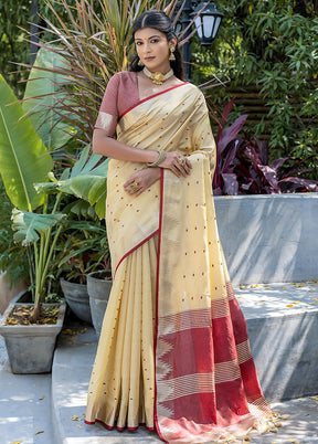 Cream Tussar Silk Saree With Blouse Piece