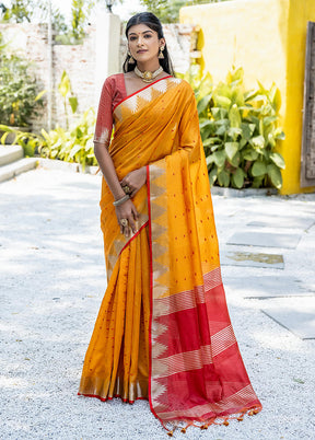 Mustard Tussar Silk Saree With Blouse Piece