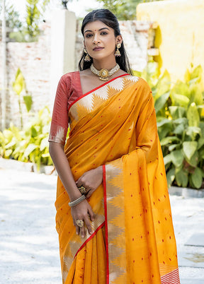 Mustard Tussar Silk Saree With Blouse Piece