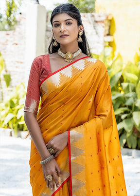 Mustard Tussar Silk Saree With Blouse Piece