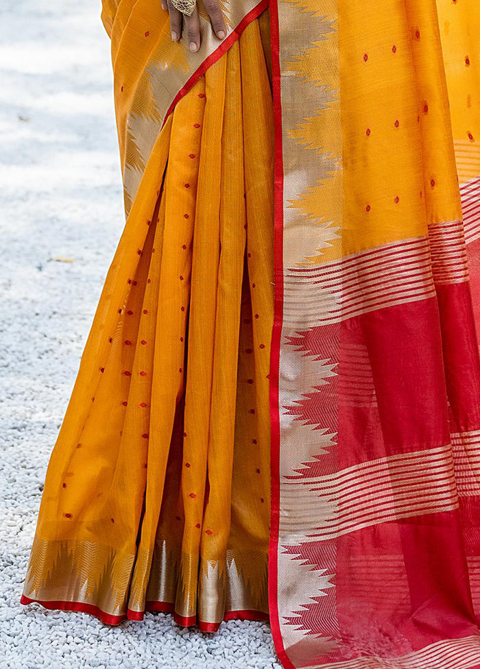 Mustard Tussar Silk Saree With Blouse Piece