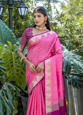 Pink Tussar Silk Saree With Blouse Piece