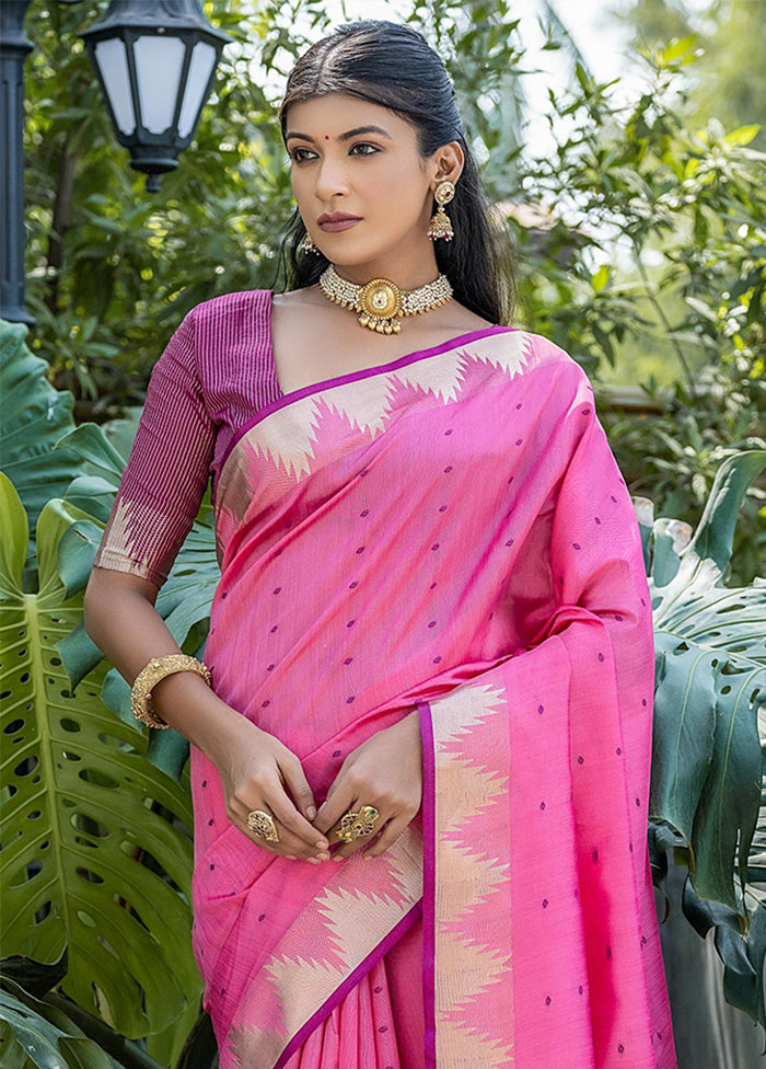 Pink Tussar Silk Saree With Blouse Piece