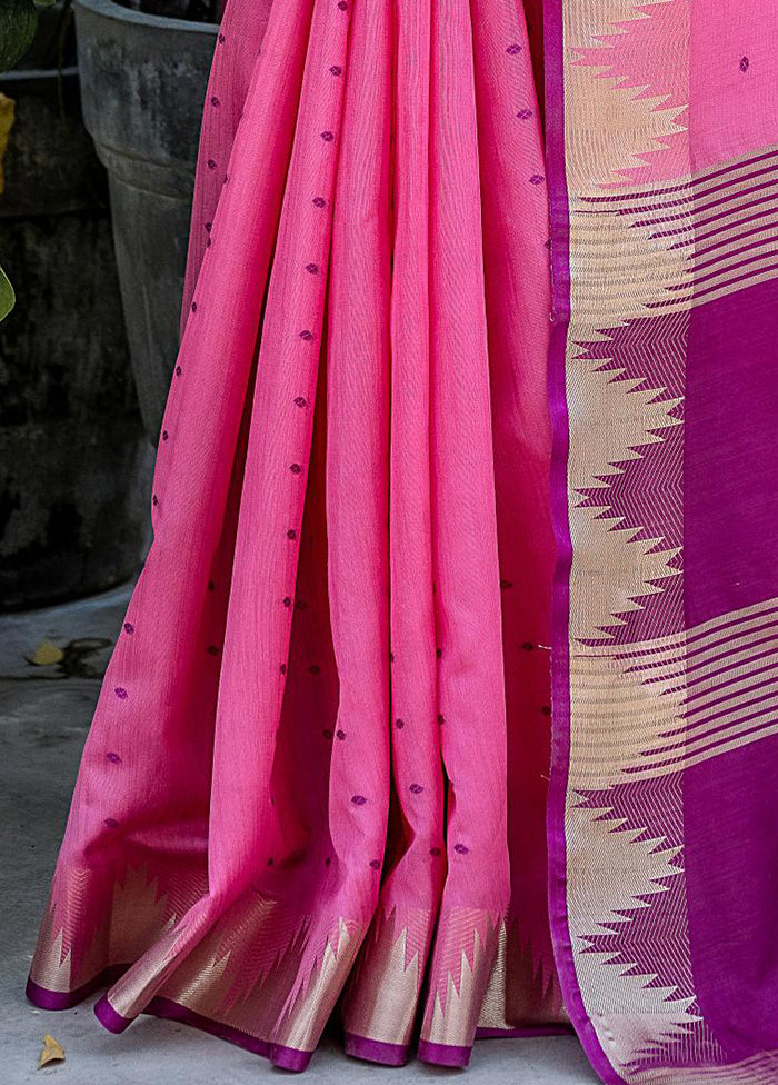 Pink Tussar Silk Saree With Blouse Piece