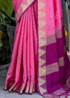 Pink Tussar Silk Saree With Blouse Piece