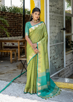 Green Tussar Silk Saree With Blouse Piece