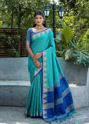 Rama Tussar Silk Saree With Blouse Piece