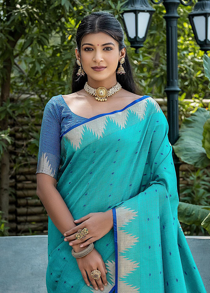 Rama Tussar Silk Saree With Blouse Piece