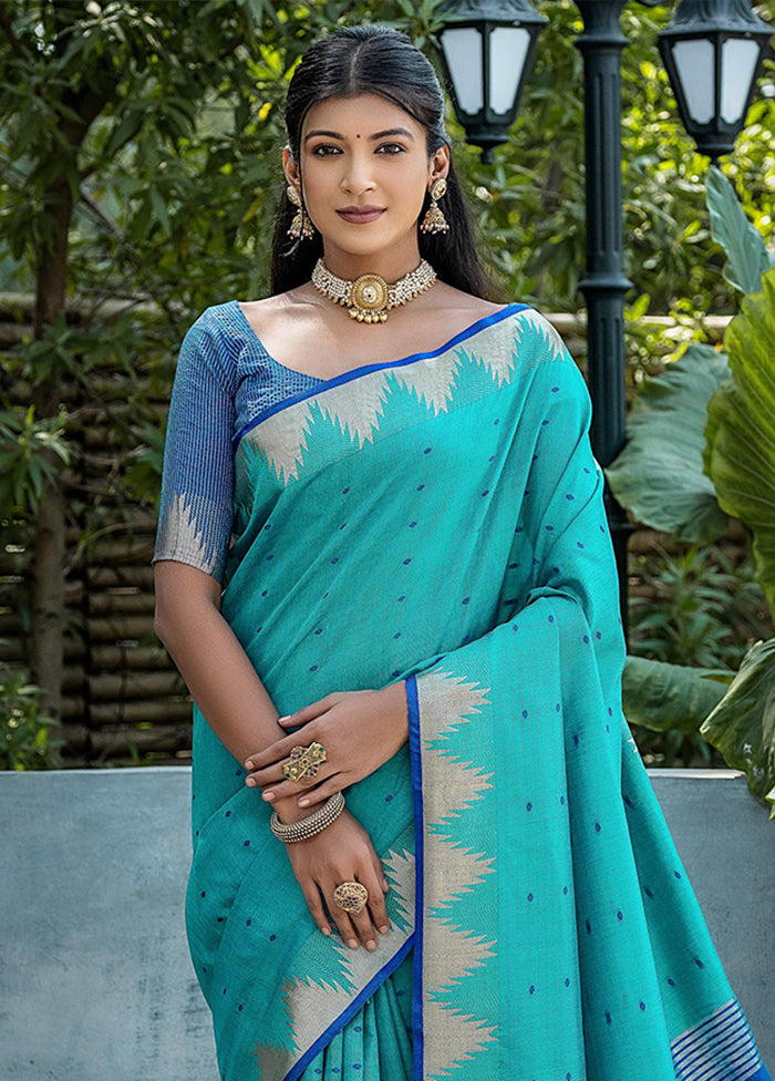 Rama Tussar Silk Saree With Blouse Piece