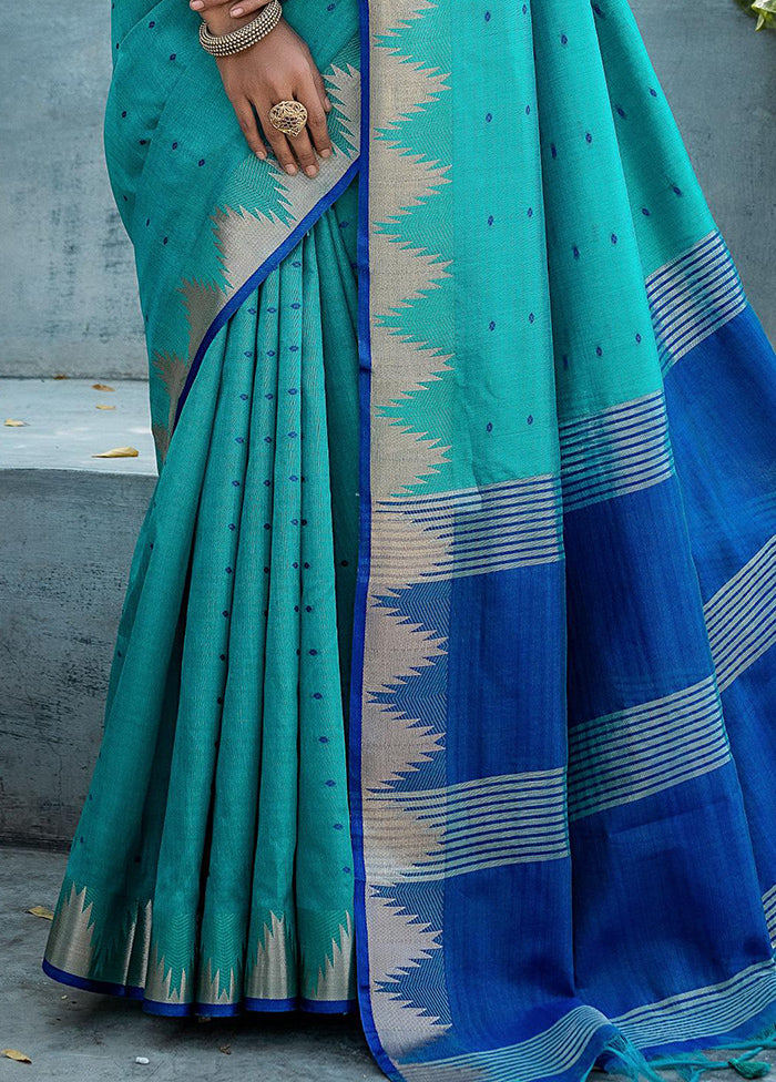 Rama Tussar Silk Saree With Blouse Piece