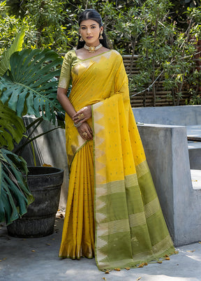 Yellow Tussar Silk Saree With Blouse Piece