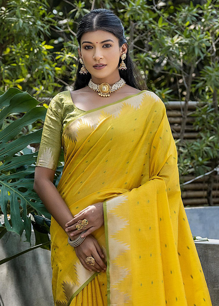 Yellow Tussar Silk Saree With Blouse Piece