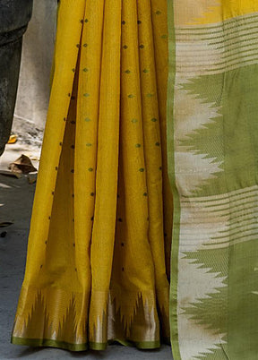 Yellow Tussar Silk Saree With Blouse Piece