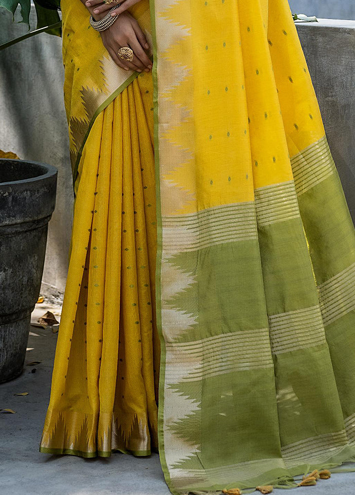 Yellow Tussar Silk Saree With Blouse Piece