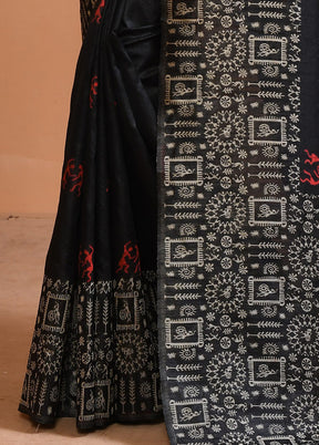 Black Spun Silk Saree With Blouse Piece