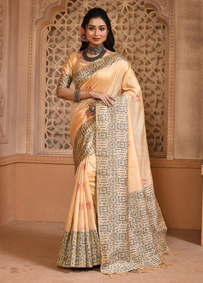 Cream Spun Silk Saree With Blouse Piece