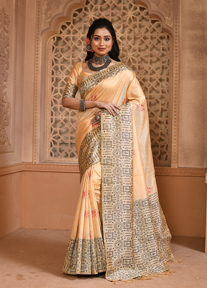 Cream Spun Silk Saree With Blouse Piece