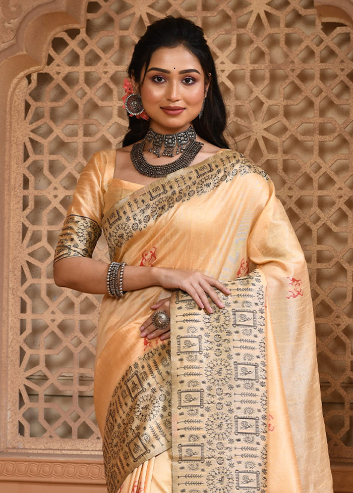 Cream Spun Silk Saree With Blouse Piece