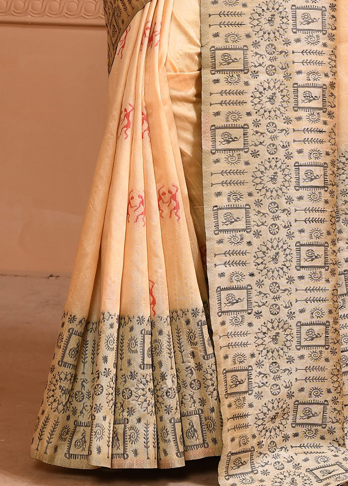 Cream Spun Silk Saree With Blouse Piece