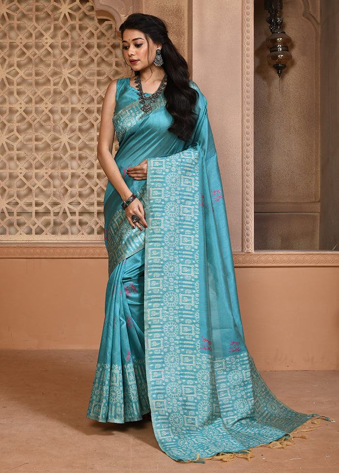 Firoza Spun Silk Saree With Blouse Piece