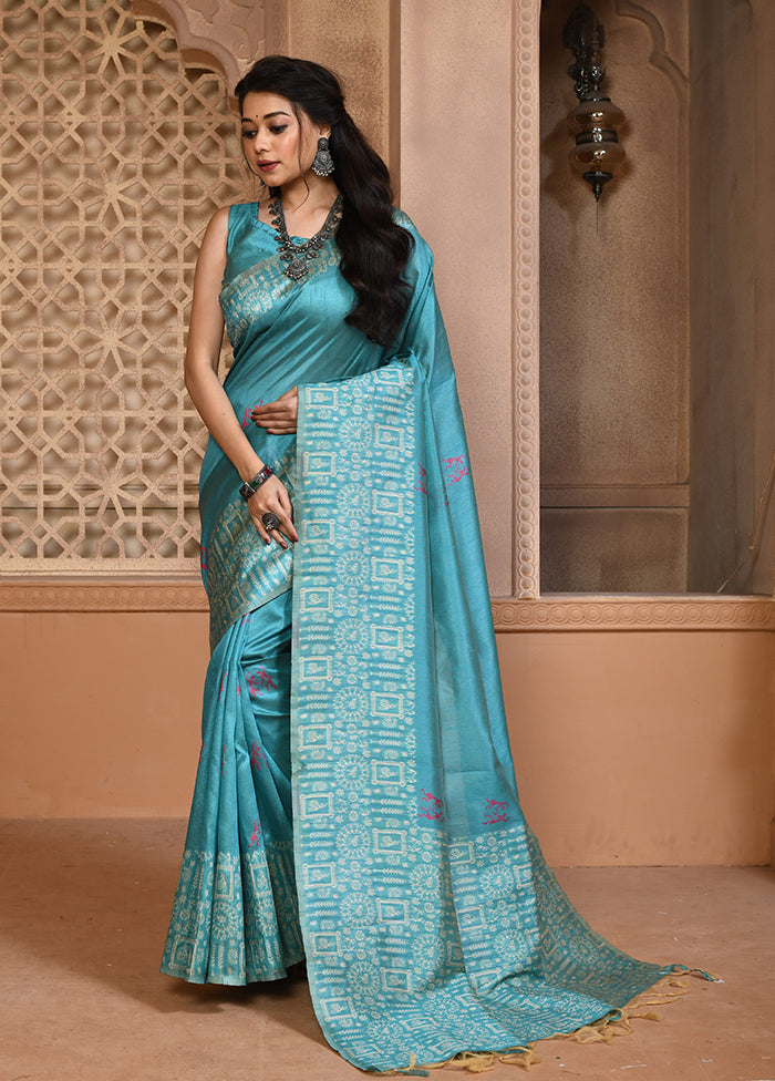 Firoza Spun Silk Saree With Blouse Piece