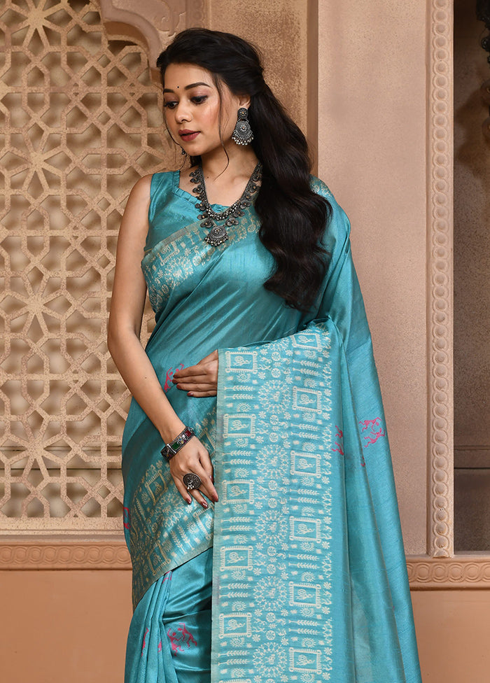 Firoza Spun Silk Saree With Blouse Piece