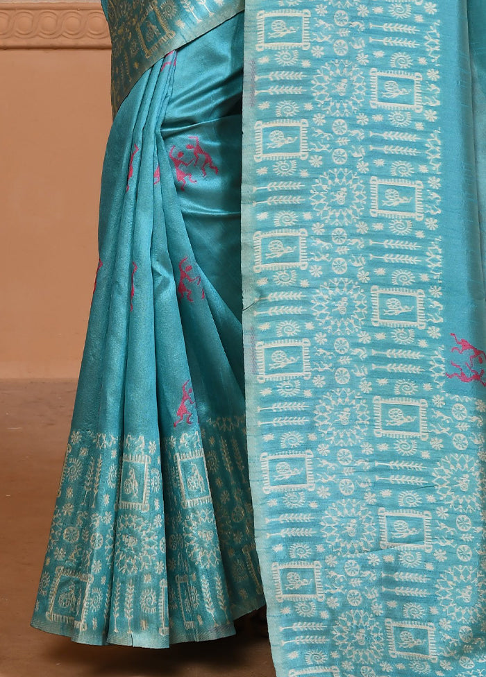 Firoza Spun Silk Saree With Blouse Piece