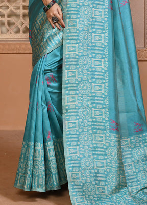 Firoza Spun Silk Saree With Blouse Piece