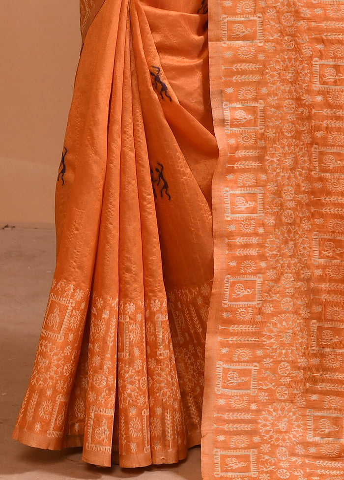 Orange Spun Silk Saree With Blouse Piece