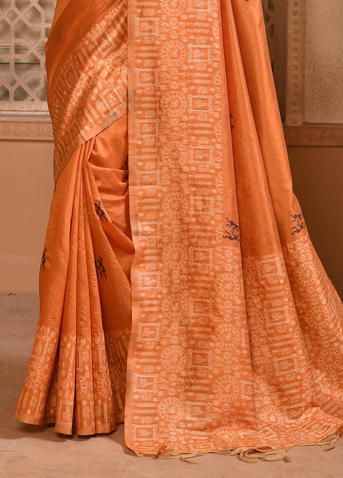 Orange Spun Silk Saree With Blouse Piece