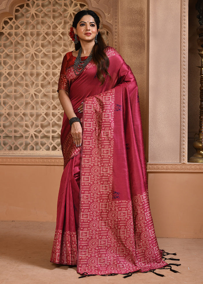 Rani Spun Silk Saree With Blouse Piece