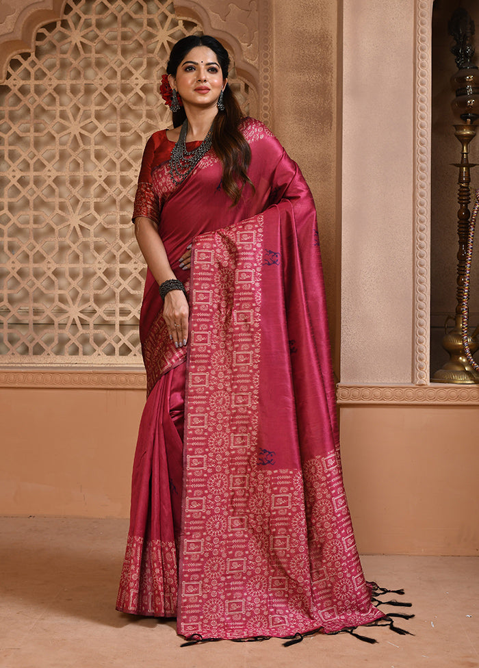 Rani Spun Silk Saree With Blouse Piece