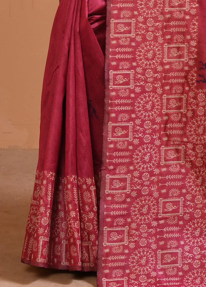 Rani Spun Silk Saree With Blouse Piece