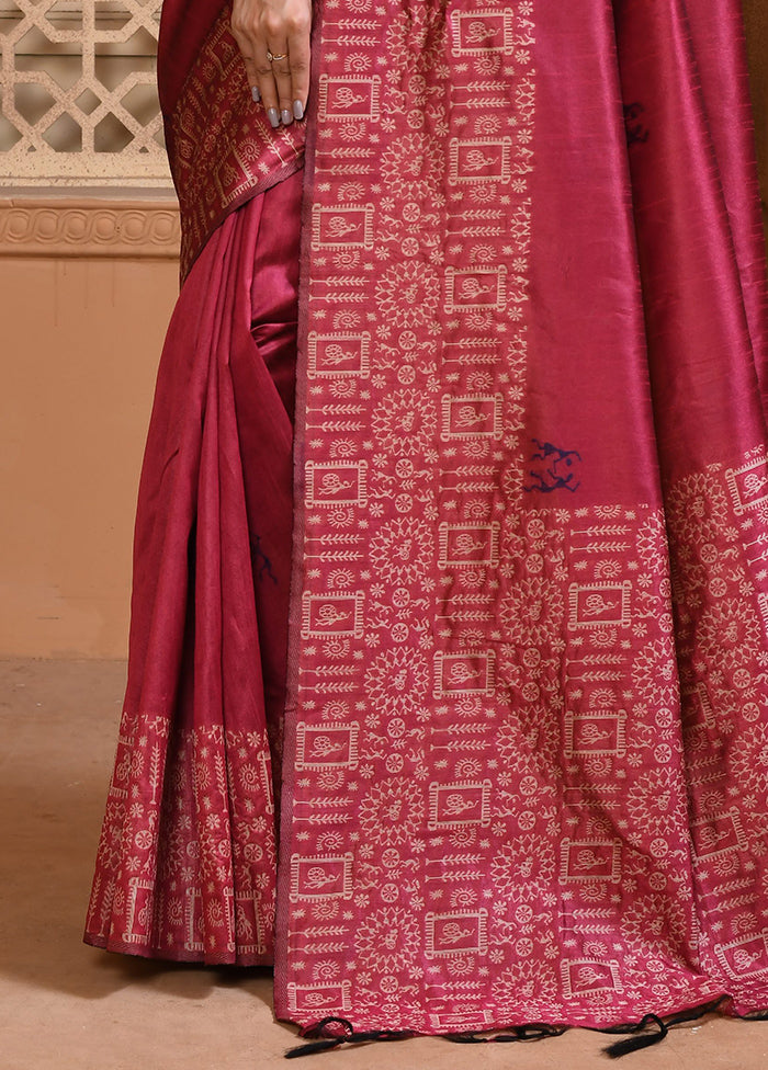 Rani Spun Silk Saree With Blouse Piece