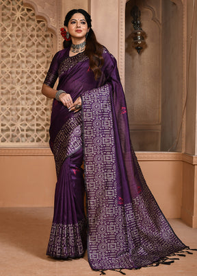 Purple Spun Silk Saree With Blouse Piece