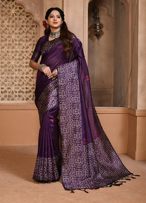 Purple Spun Silk Saree With Blouse Piece