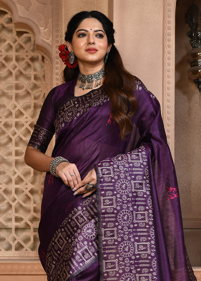 Purple Spun Silk Saree With Blouse Piece