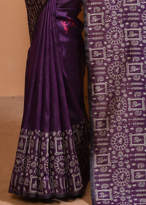 Purple Spun Silk Saree With Blouse Piece